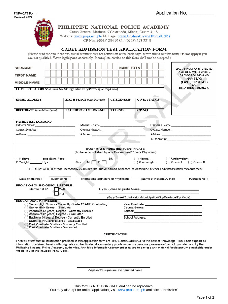 APPLICATION FORM 2024 PRINTABLE | PDF | Body Mass Index