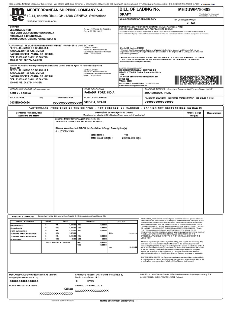DRAFT 202.862 | PDF | Bill Of Lading | Cargo