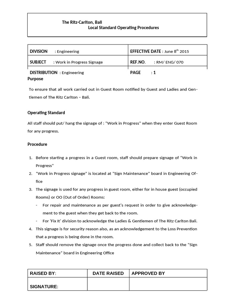RM ENG 070 - Work in Progress Signage | PDF