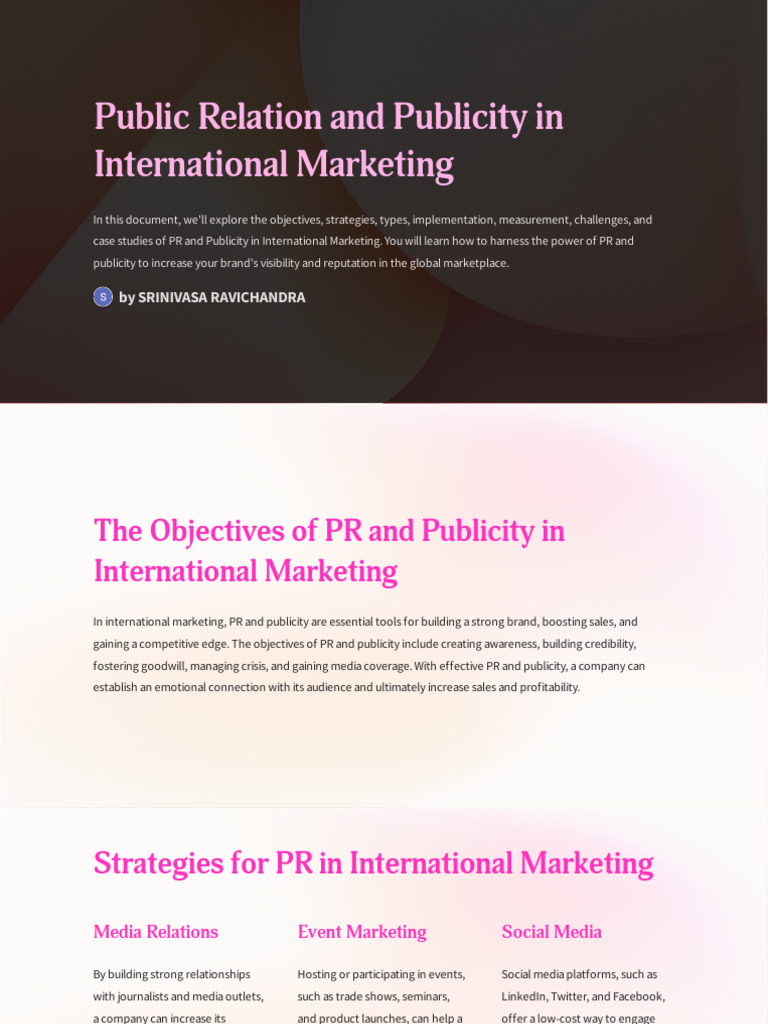 Public Relation and Publicity in International Marketing | PDF | Public ...