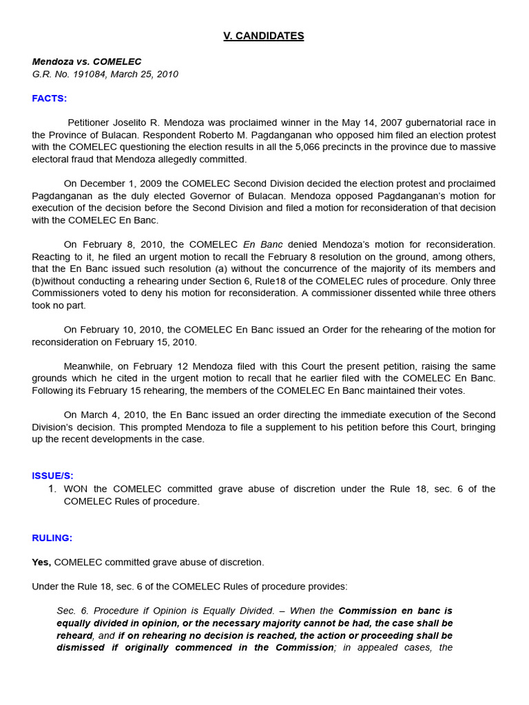 Mendoza v. COMELEC | PDF | Appeal | Commission On Elections (Philippines)