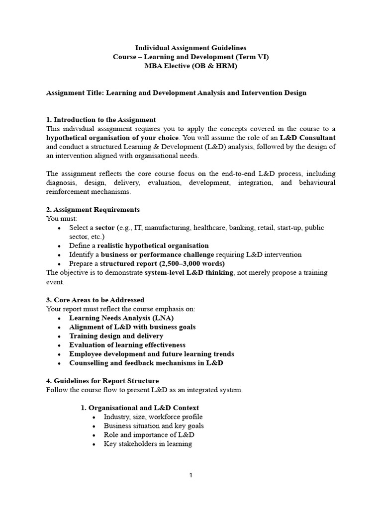 Guidelines for Individual Assignment L&D | PDF | Learning | Evaluation