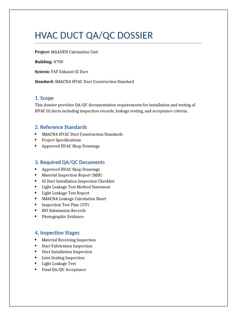 Hvac Duct Qaqc Dossier Maaden | PDF