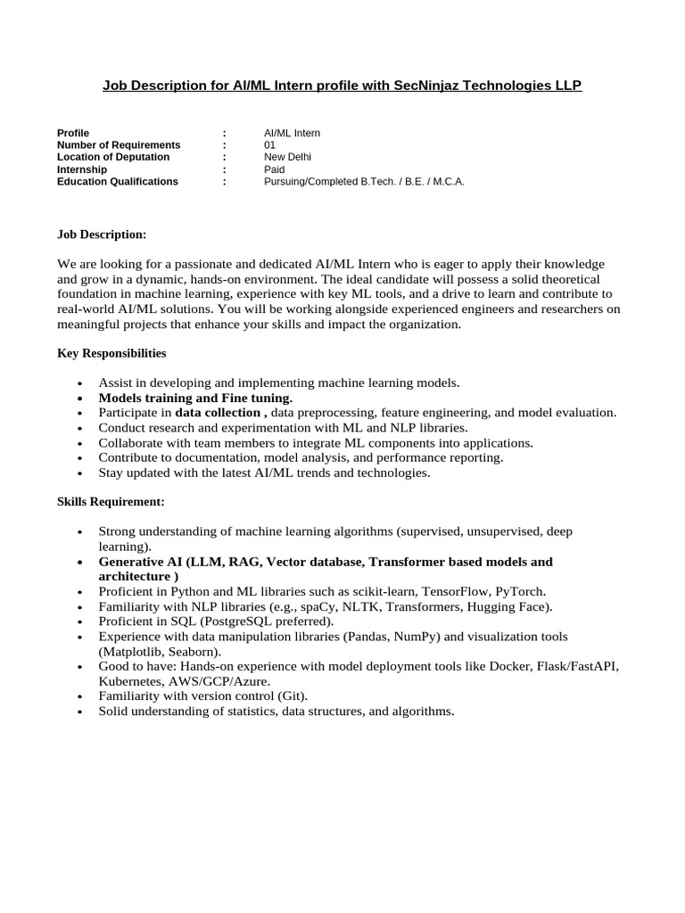 UPD JD AI-ML Intern | PDF