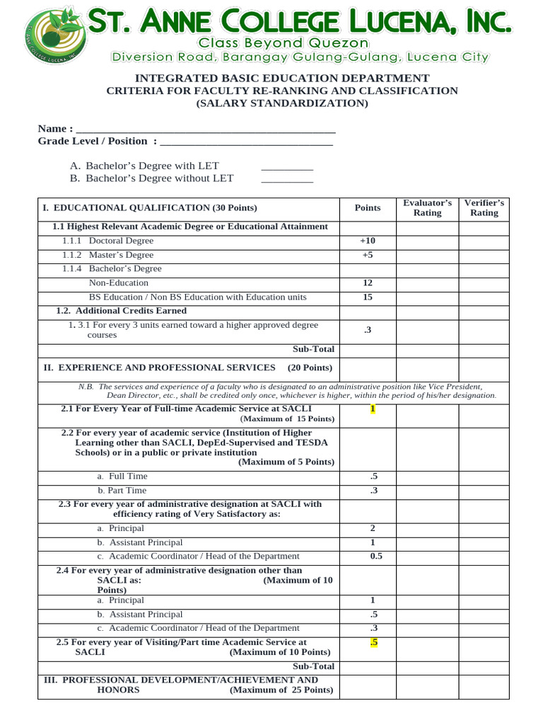 Criteria For Ibed Salary Standardization v2023 | PDF | Academic Degree ...