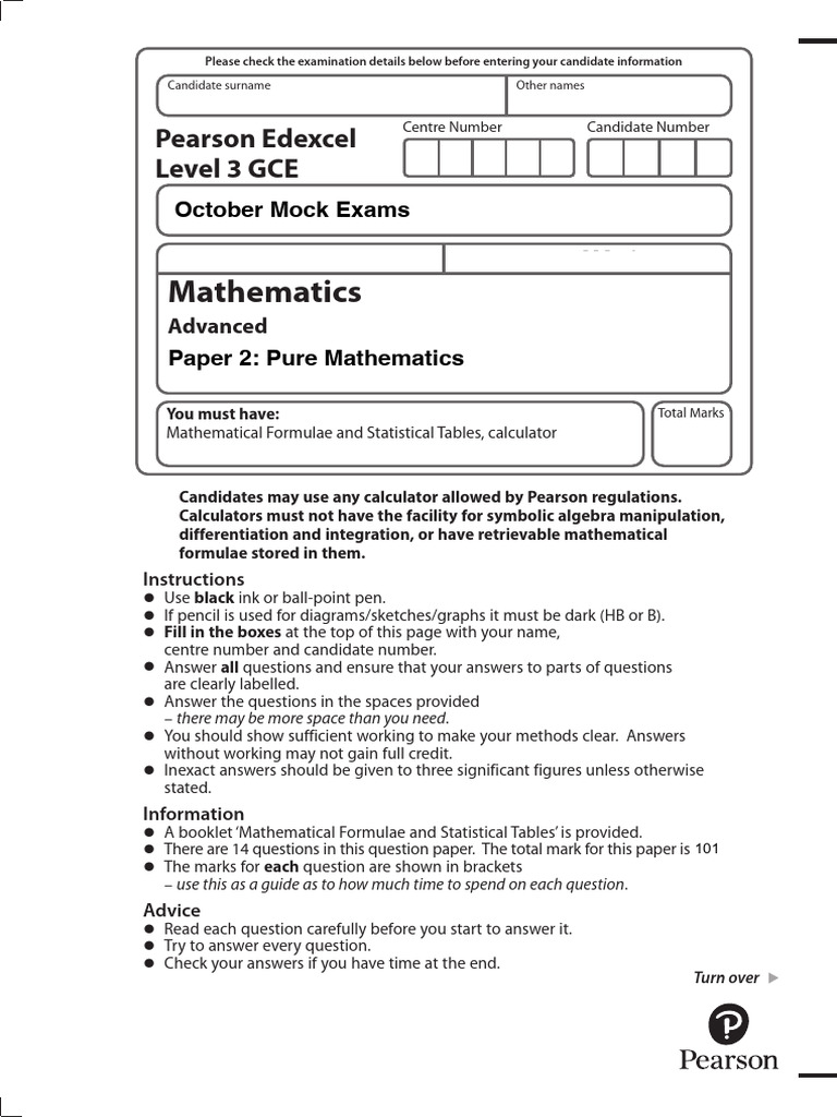Y13 Maths Mocks - Paper 2 | PDF | Mathematics | Algebra