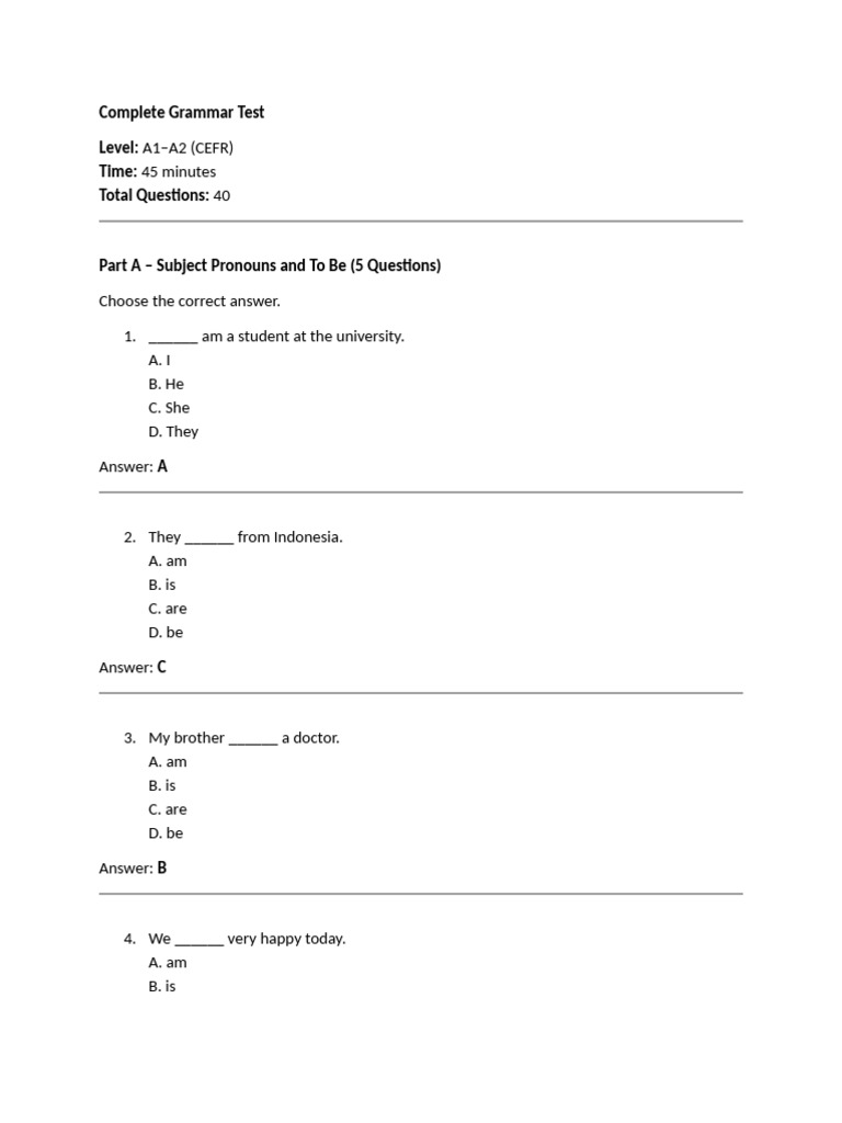 Complete Grammar Test | PDF