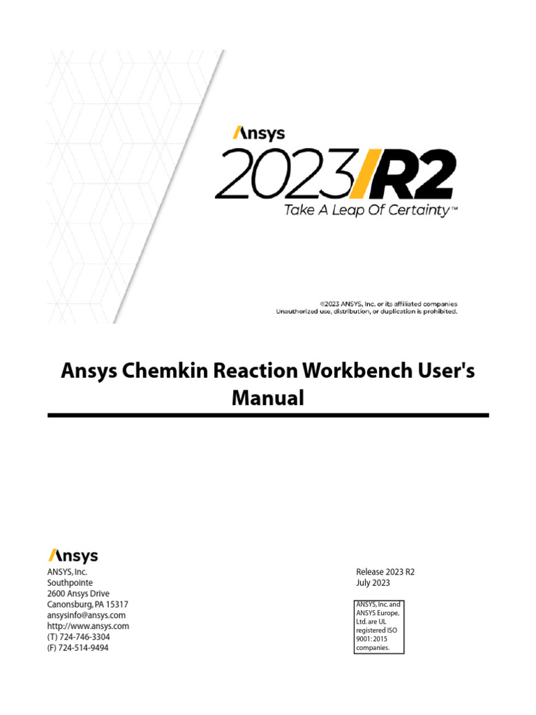 Ansys Chemkin Reaction Workbench Users Manual 2023 R2 | PDF
