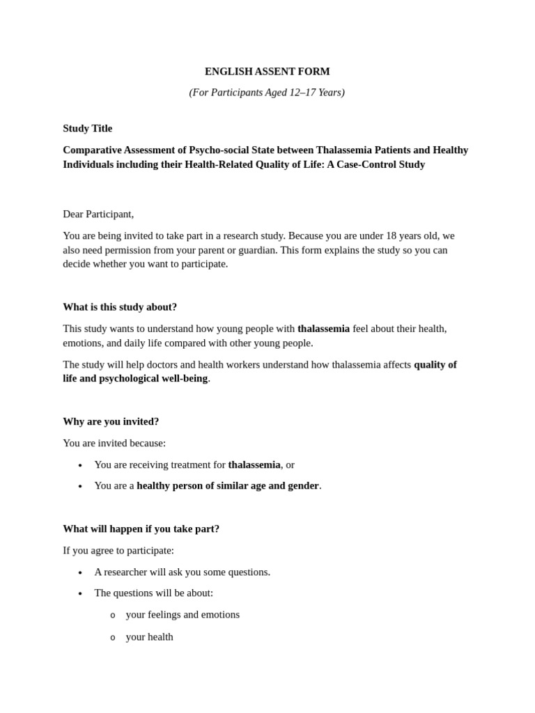 Assent Form English | PDF