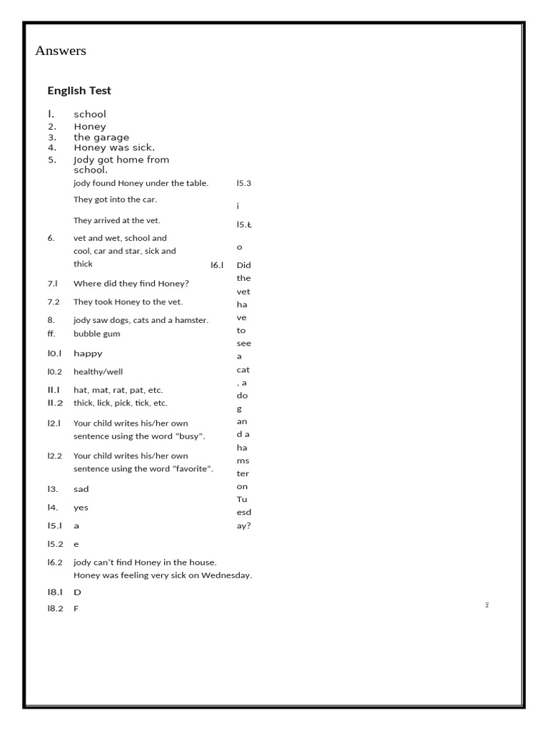 English Diagnostic Test Answers | PDF