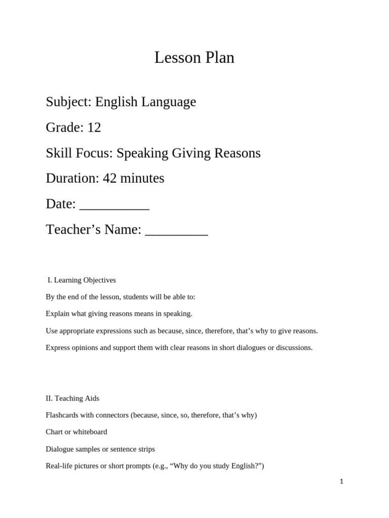 Lesson Plan | PDF | Lesson Plan | English Language