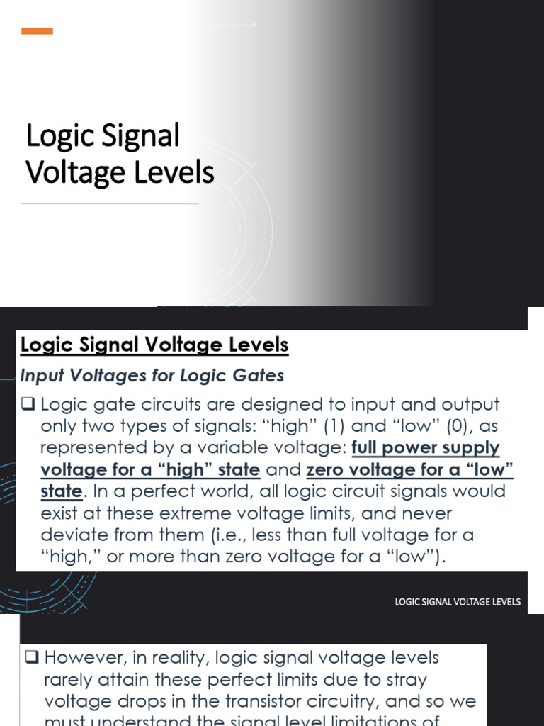 Logic Signal Voltage Levels | PDF | Logic Gate | Cmos
