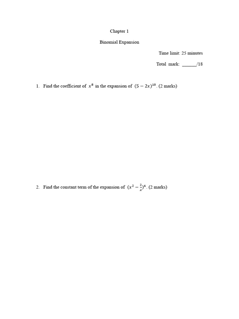 Chapter 1 Binomial Expansion | PDF