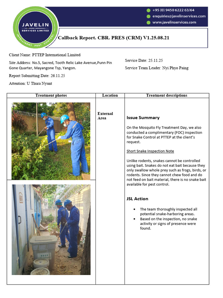 Snake Inspection Report for PTTEP Head Office, 25.11.25 | PDF | Snake ...