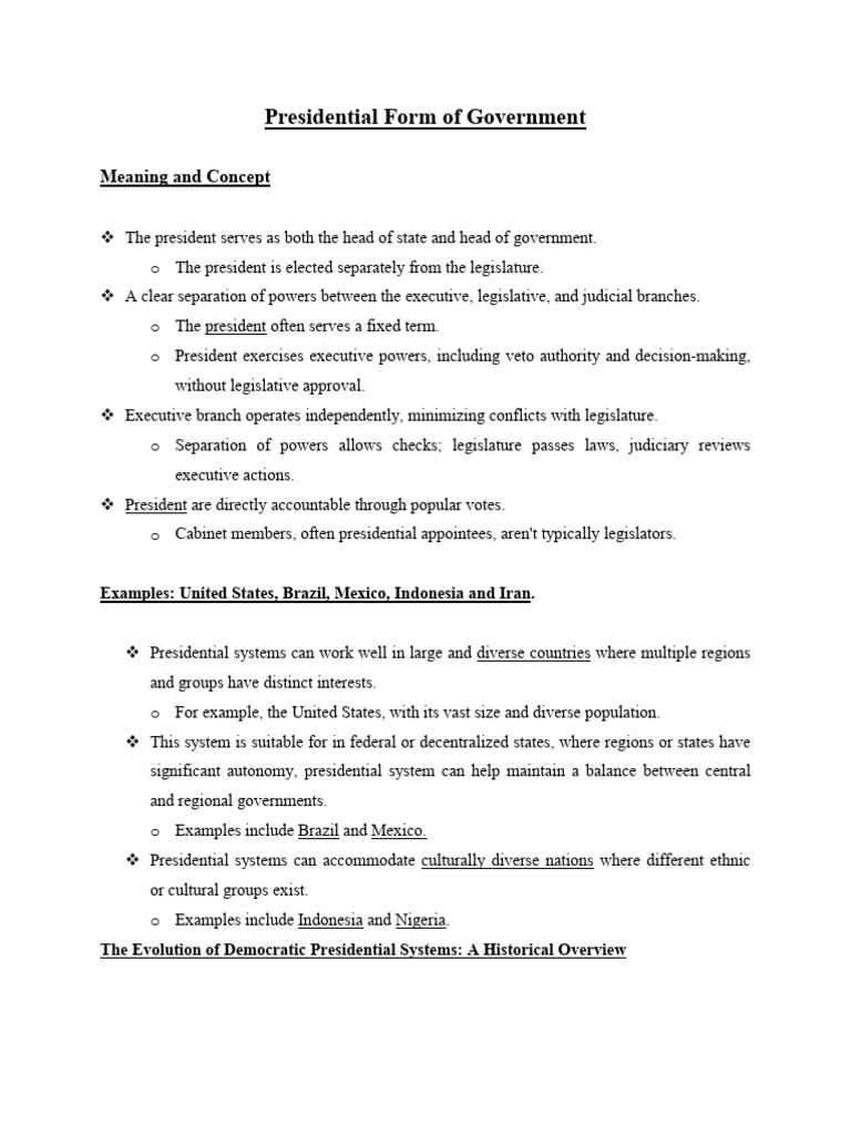 Notes on Presidential Form of Government | PDF | Legislature ...