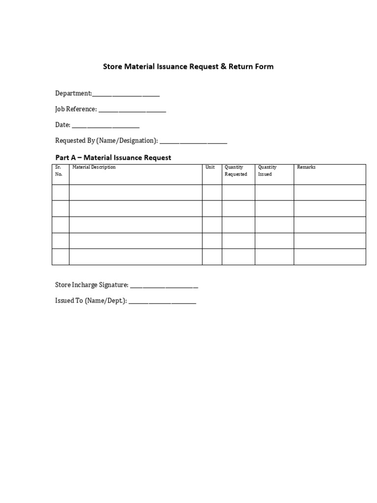 Store Material Issuance Request Form | PDF