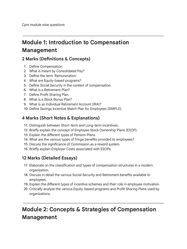 CPM Module Wise Questions | PDF | Incentive | Pension