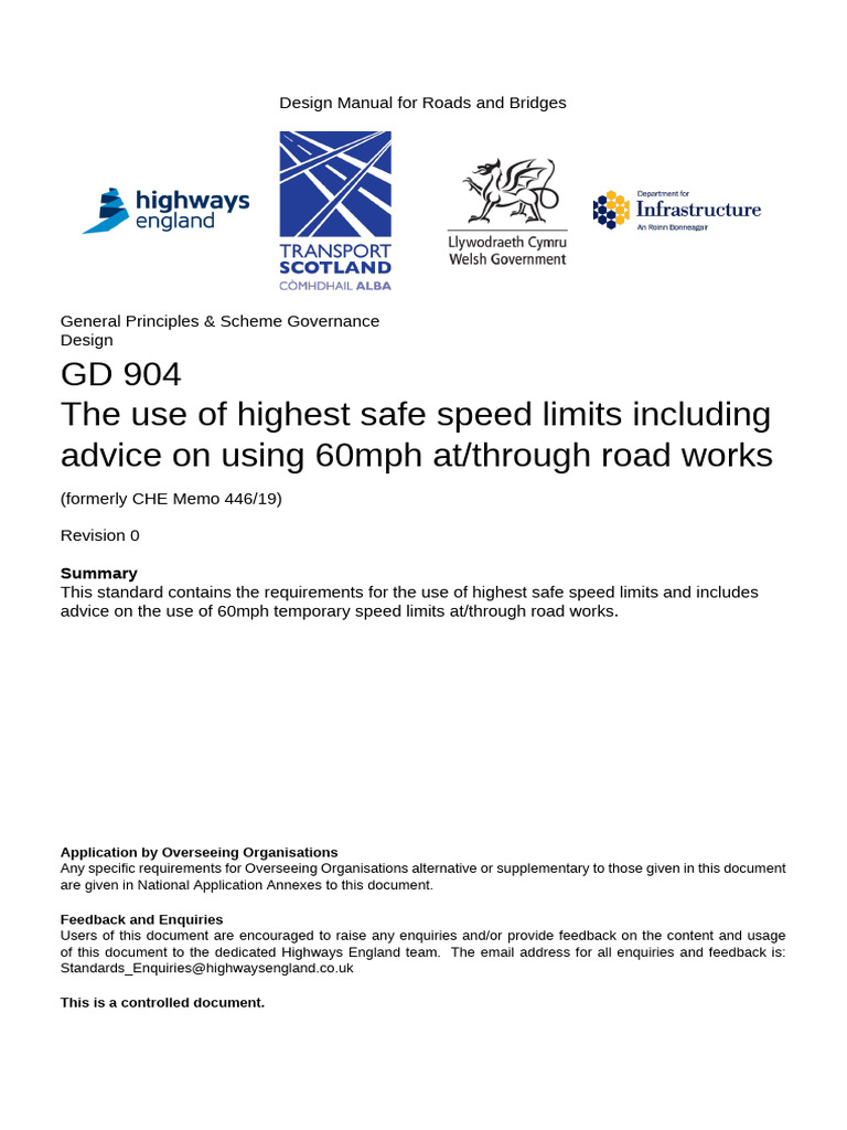 GD 904 The Use of Highest Safe Speed Limits Including Advice On Using ...