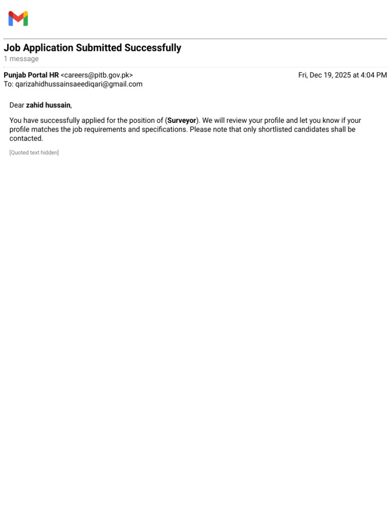 Gmail - Job Application Submitted Successfully | PDF