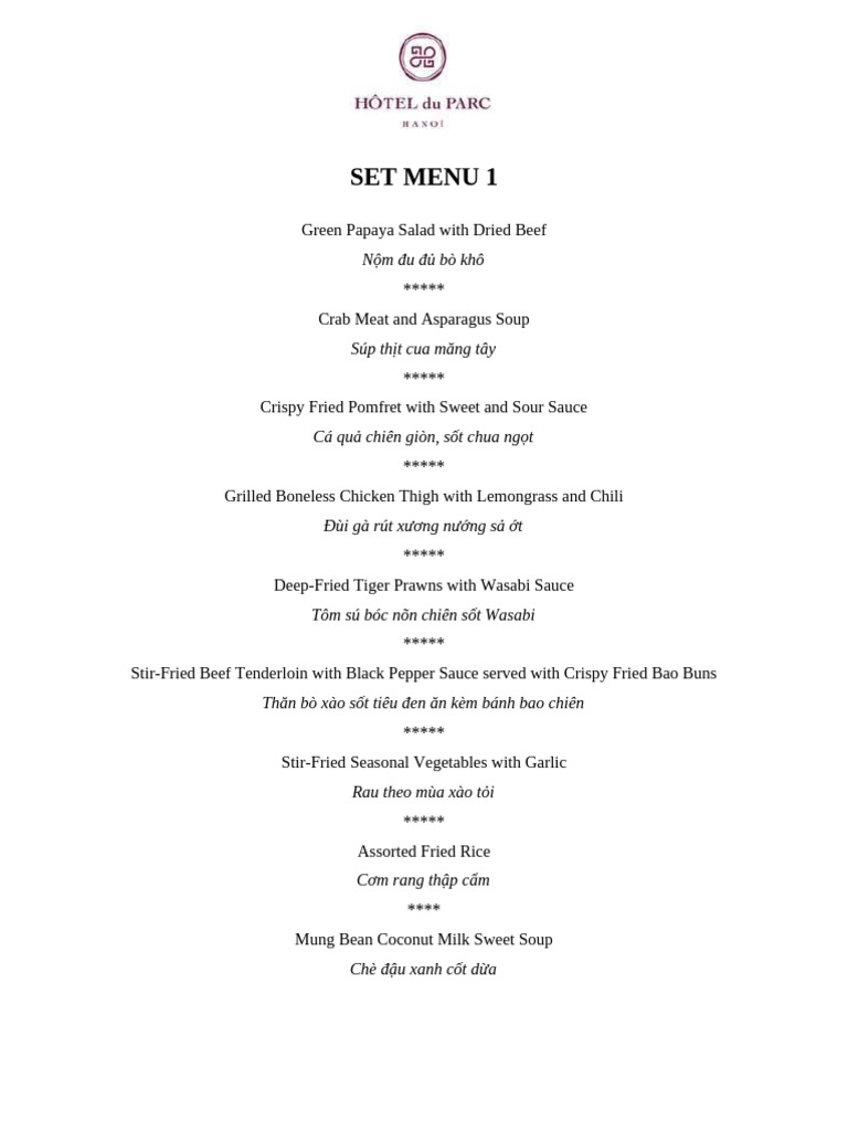 Set Menu For Package | PDF