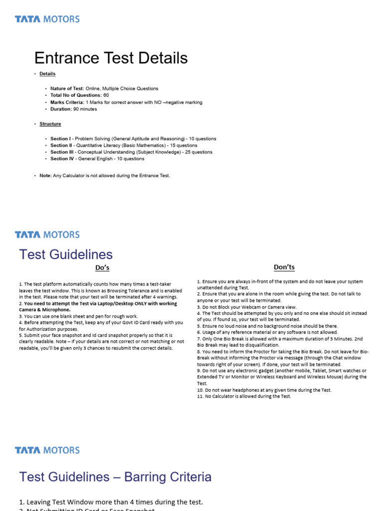 Entrance Test Guidelines - ECP | PDF | Computing
