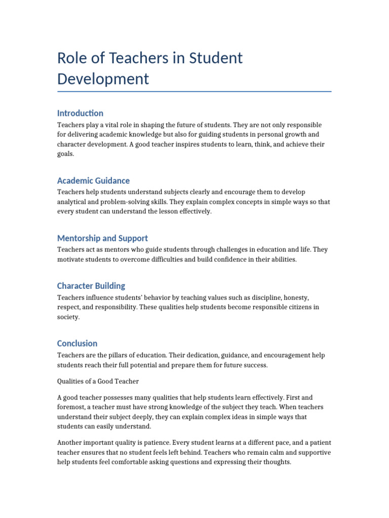 Role of Teachers in Student Development | PDF | Teachers | Mentorship