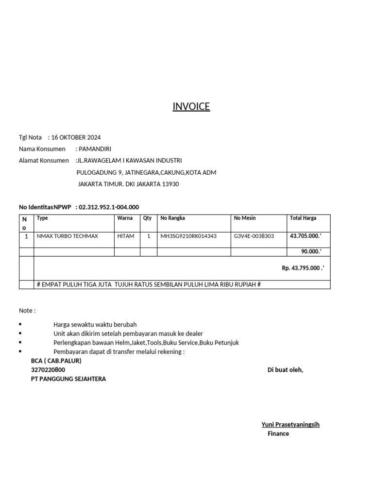 Contoh Inv Kwitansi Pembayaran | PDF