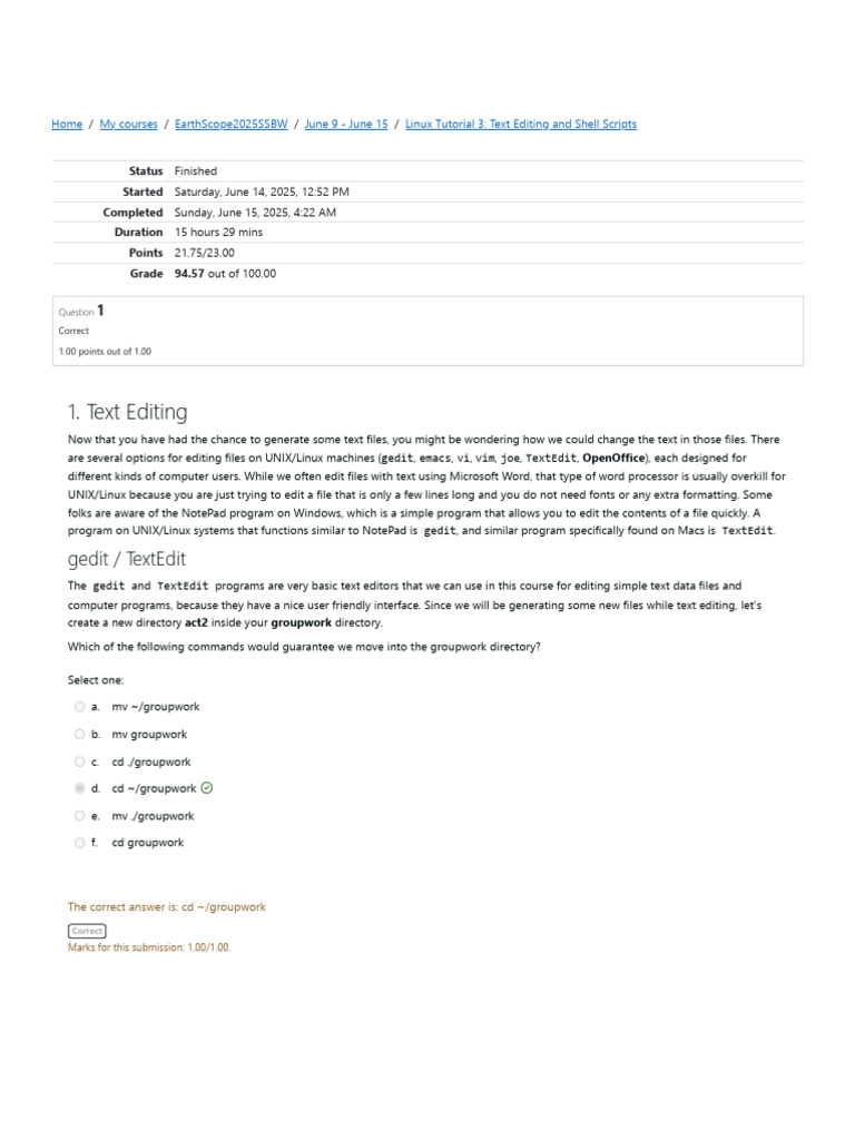 Linux Tutorial 3 - Text Editing and Shell Scripts - MUGeology | PDF ...