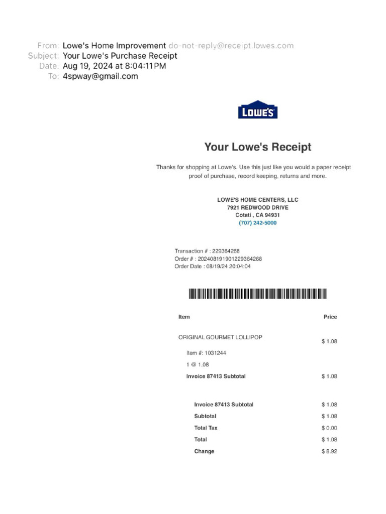 Your Lowe's Purchase Receipt | PDF