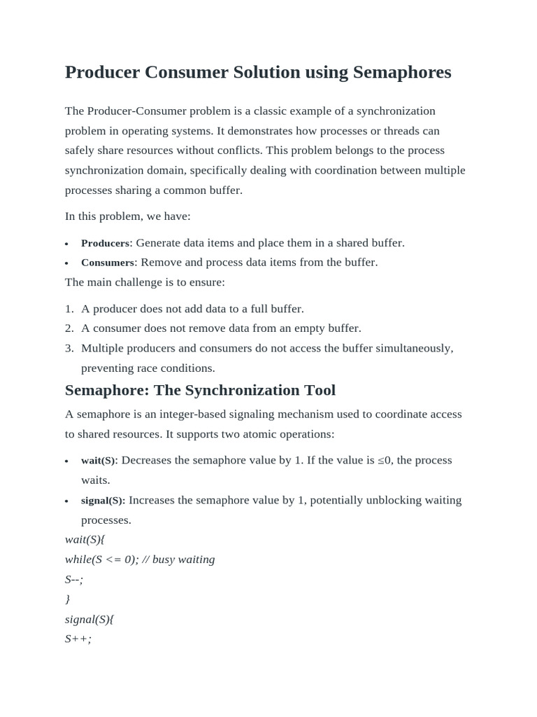 Producer Consumer Solution Using Semaphores | PDF | Concurrent ...