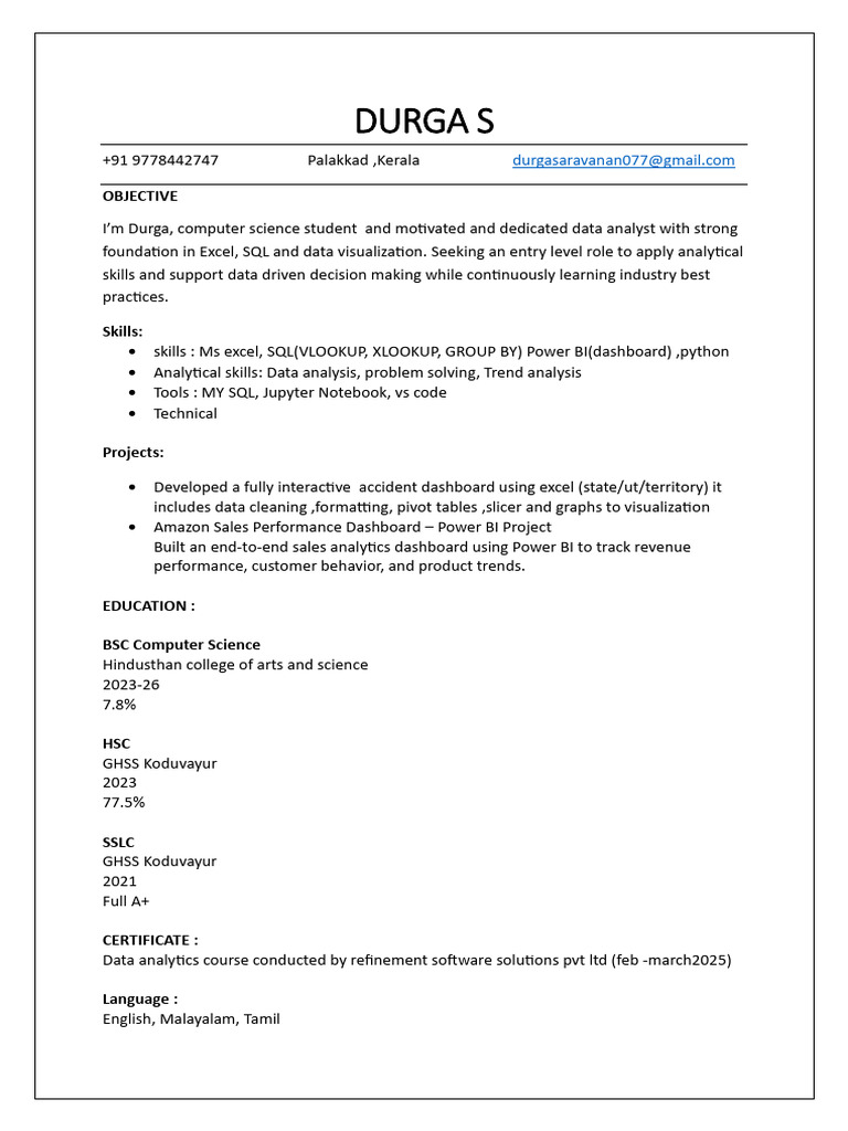 DURGA Data Analyst | PDF