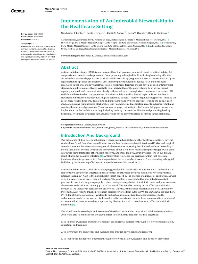 Antimicrobial Stewardship | PDF | Antimicrobial Resistance | Infection