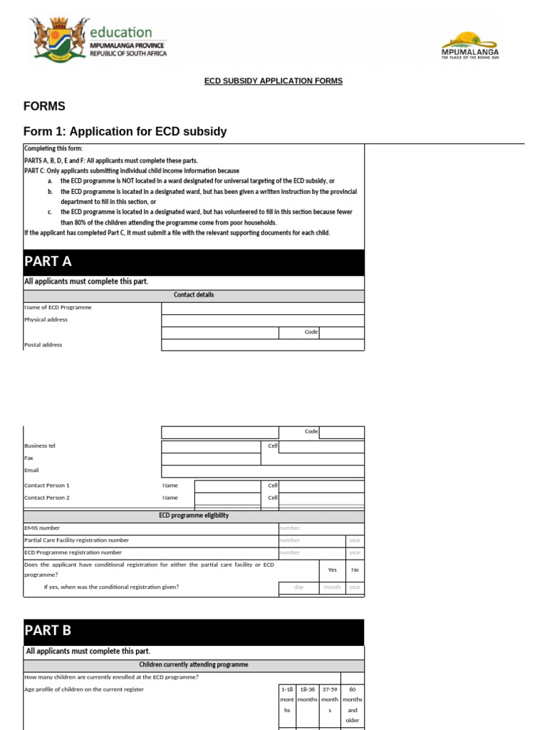 Subsidy ECD Application Forms Programmes 1 | PDF | Subsidy | Birth ...