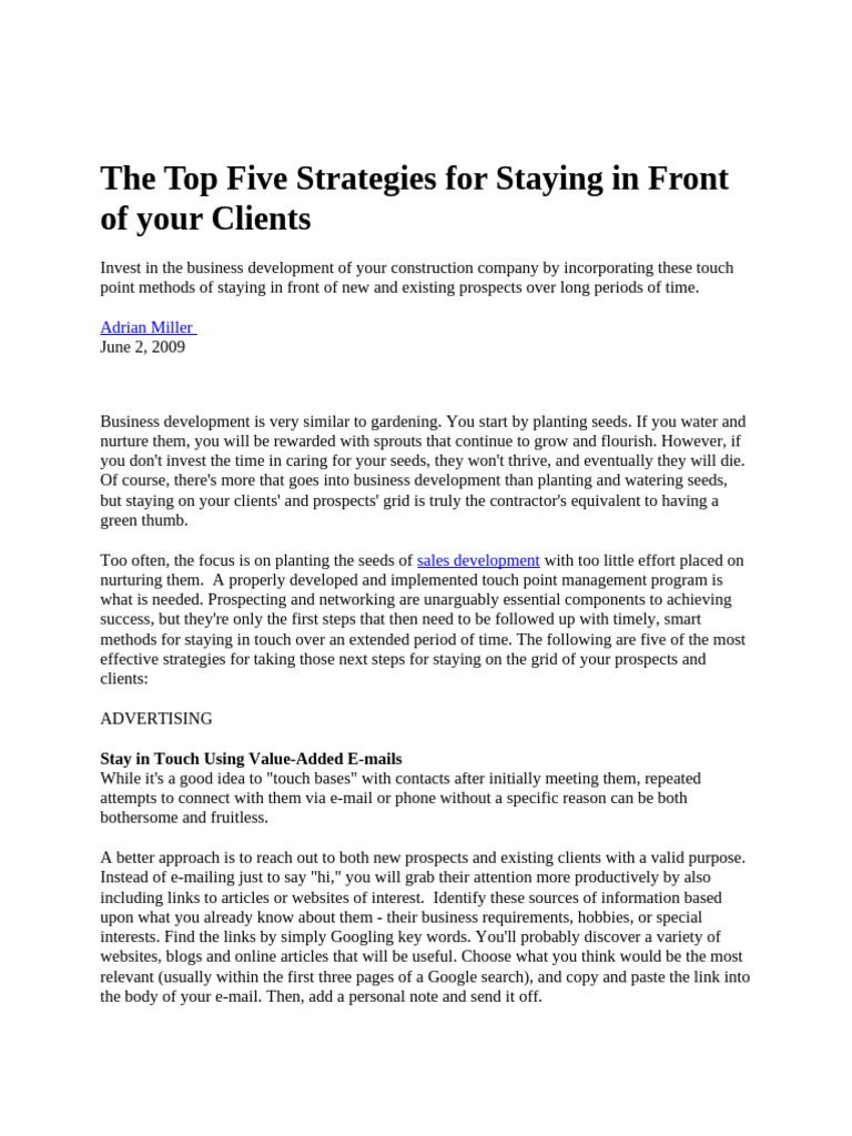 The Top Five Strategies for Staying in Front of Your Clients | PDF ...