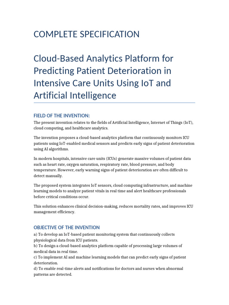 ICU AI IoT Patent Format | PDF | Monitoring (Medicine) | Intensive Care ...