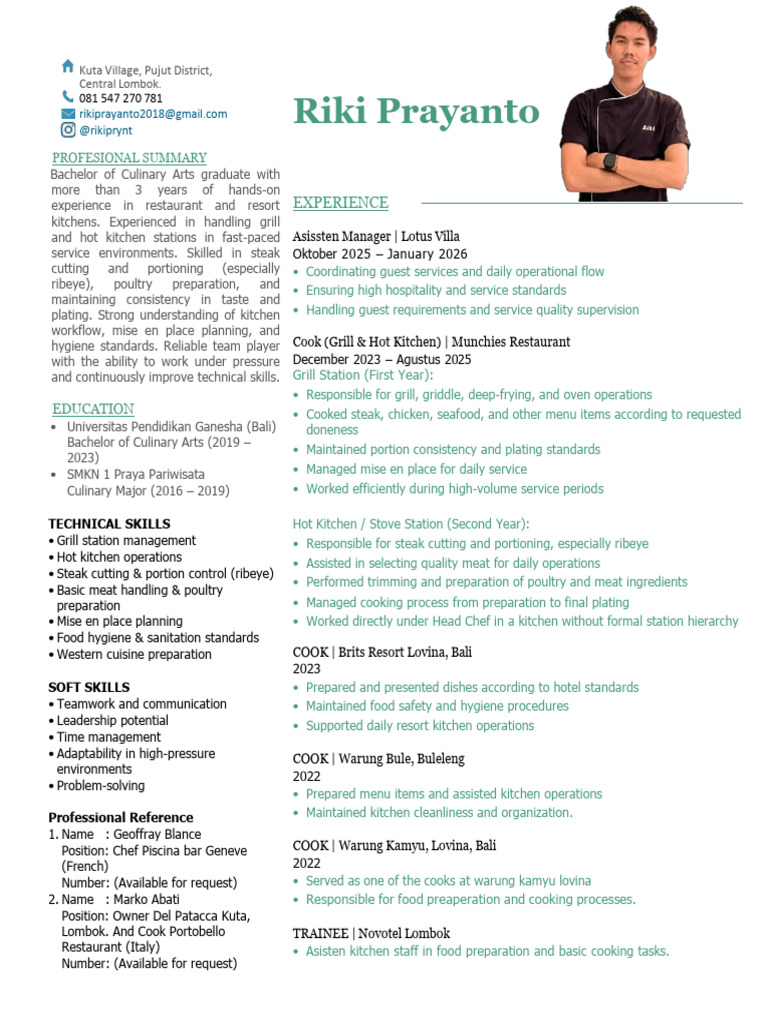 CV Riki Prayanto... | PDF | Chef | Grilling
