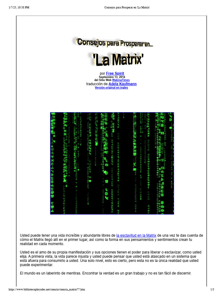 Consejos para Prosperar en 'La Matrix' | PDF | Mente | Realidad