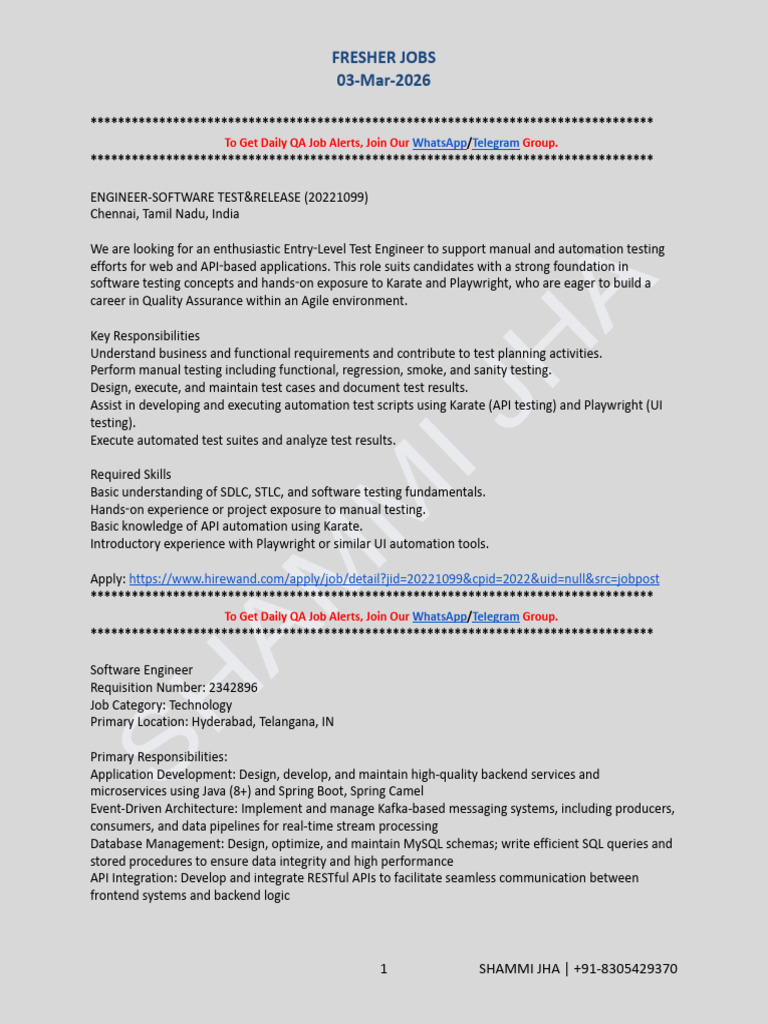 Fresher Jobs - 03 Mar 2026 | PDF | Software Testing | Artificial ...
