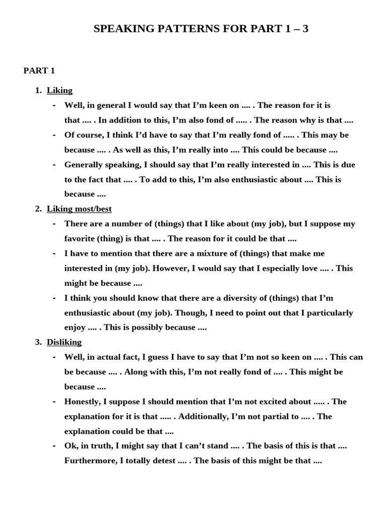Ielts Speaking Patterns (1) | PDF | Reason