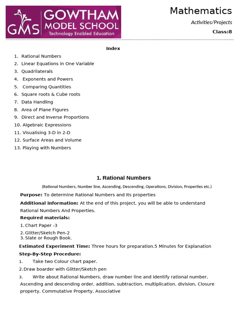 8th Class Mathematics (Activities) | PDF | Area | Rectangle