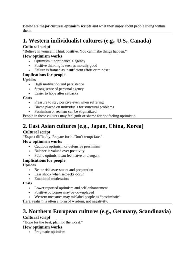 Cultural Scripts | PDF | Optimism | Psychological Resilience