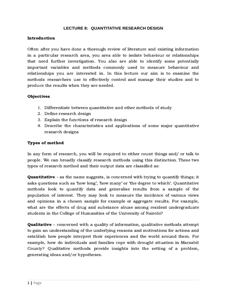 Lecture 8 Quantitative Research Design.docx | PDF | Experiment | Survey ...
