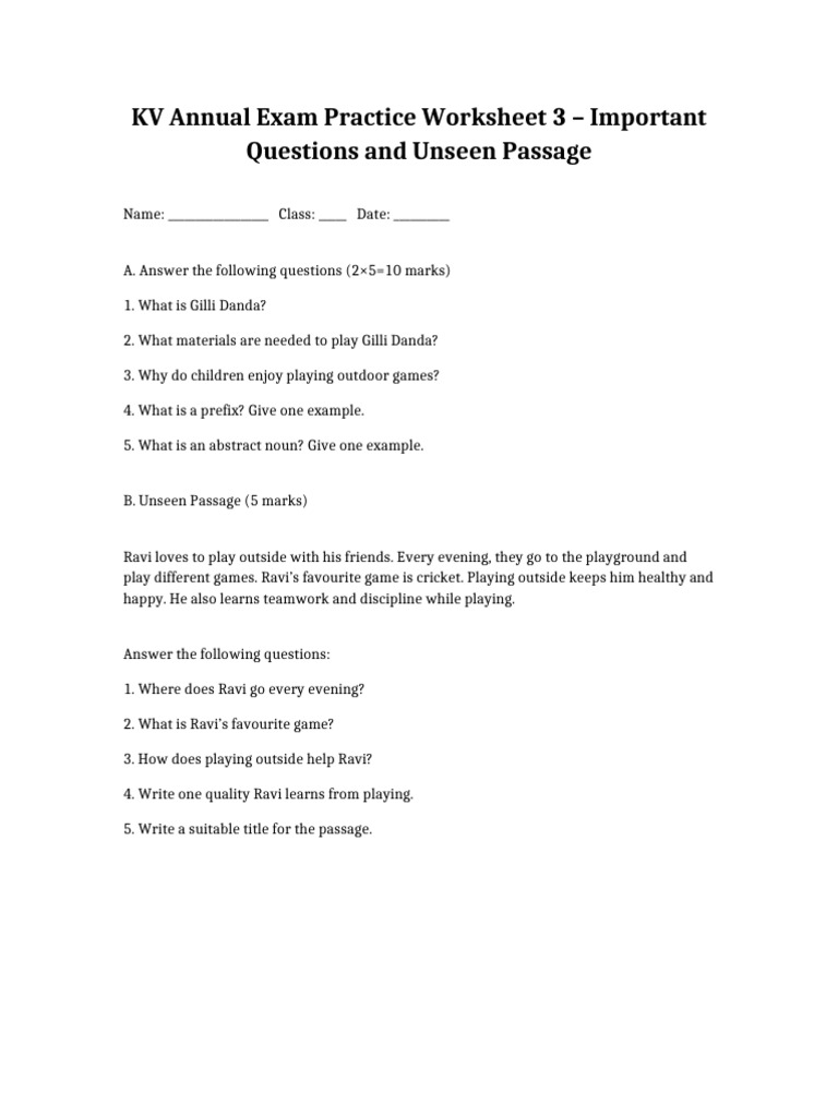 KV Worksheet QA Unseen | PDF