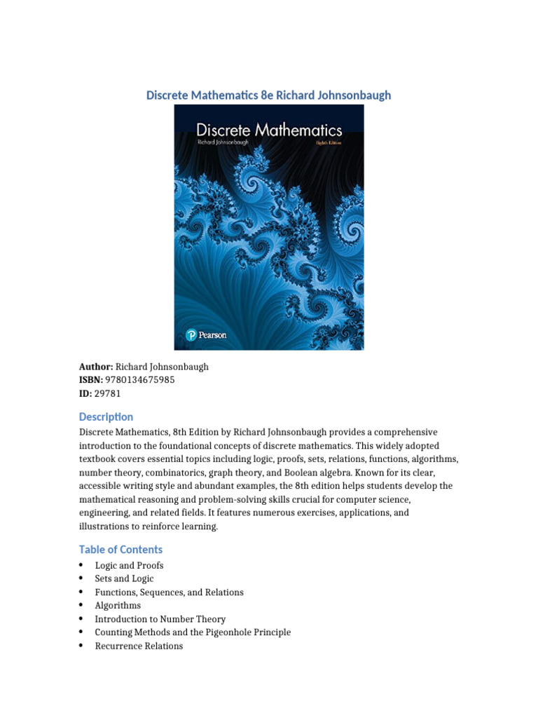 Discrete Mathematics 8e Richard Johnsonbaugh Ebook High-Quality Online ...