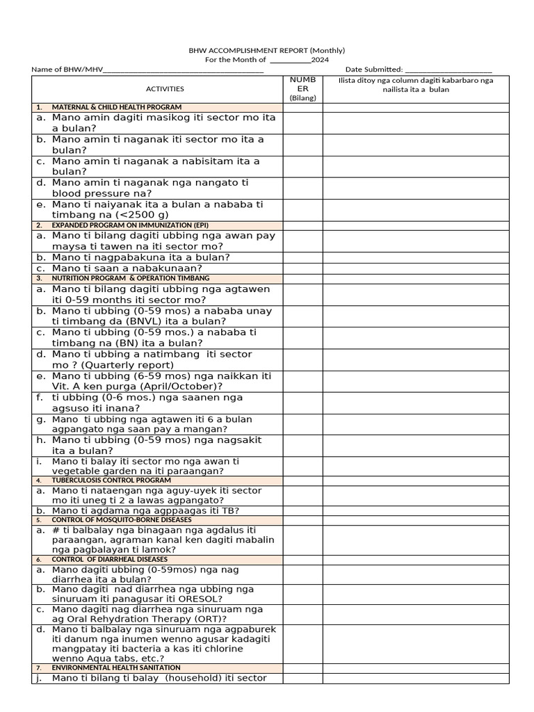 BHW ACCOMPLISHMENT REPORT FRONT | PDF