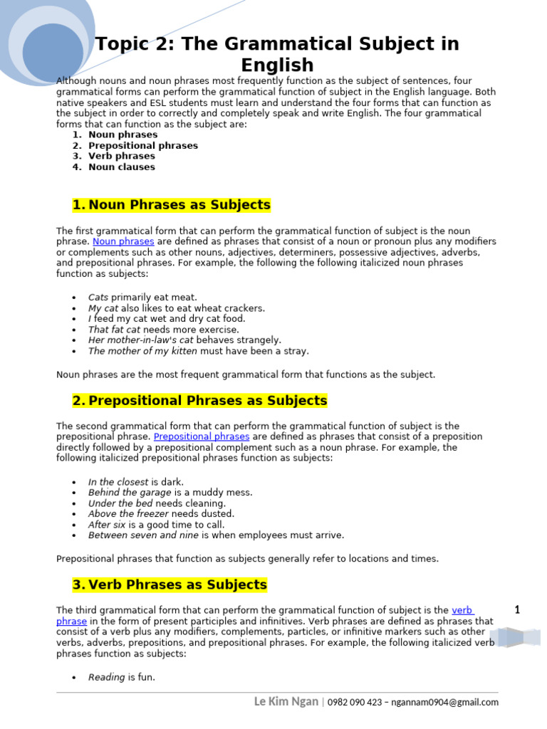 2 -Subject | PDF | English Grammar | Subject (Grammar)