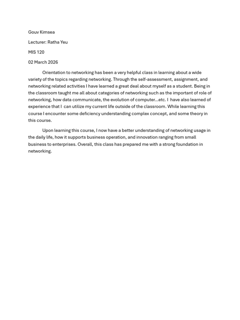 Course Reflection Gouv Kimsea | PDF
