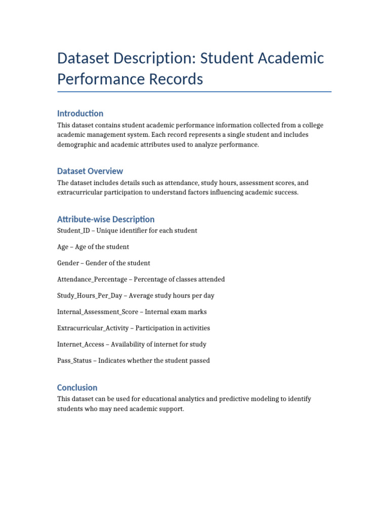 Student Academic Performance Dataset | PDF