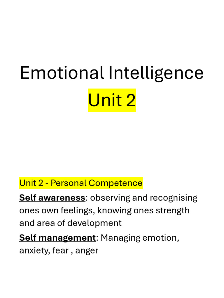 Emotional Intelligence Unit II | PDF | Self Awareness | Emotions