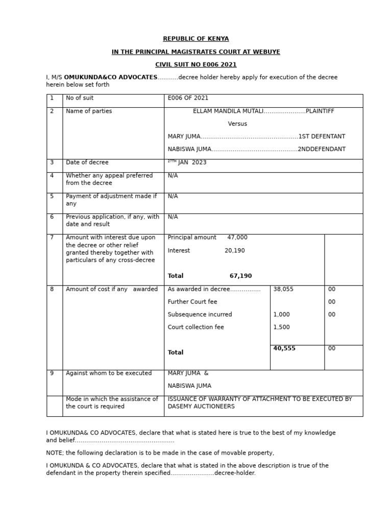 Application For Execution (Dasemy Auctionners) 12 | PDF